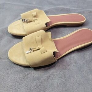 Loro Piana Tan Suede My Charms Flat Slide Sandals EU 39 M73661 Made in Italy